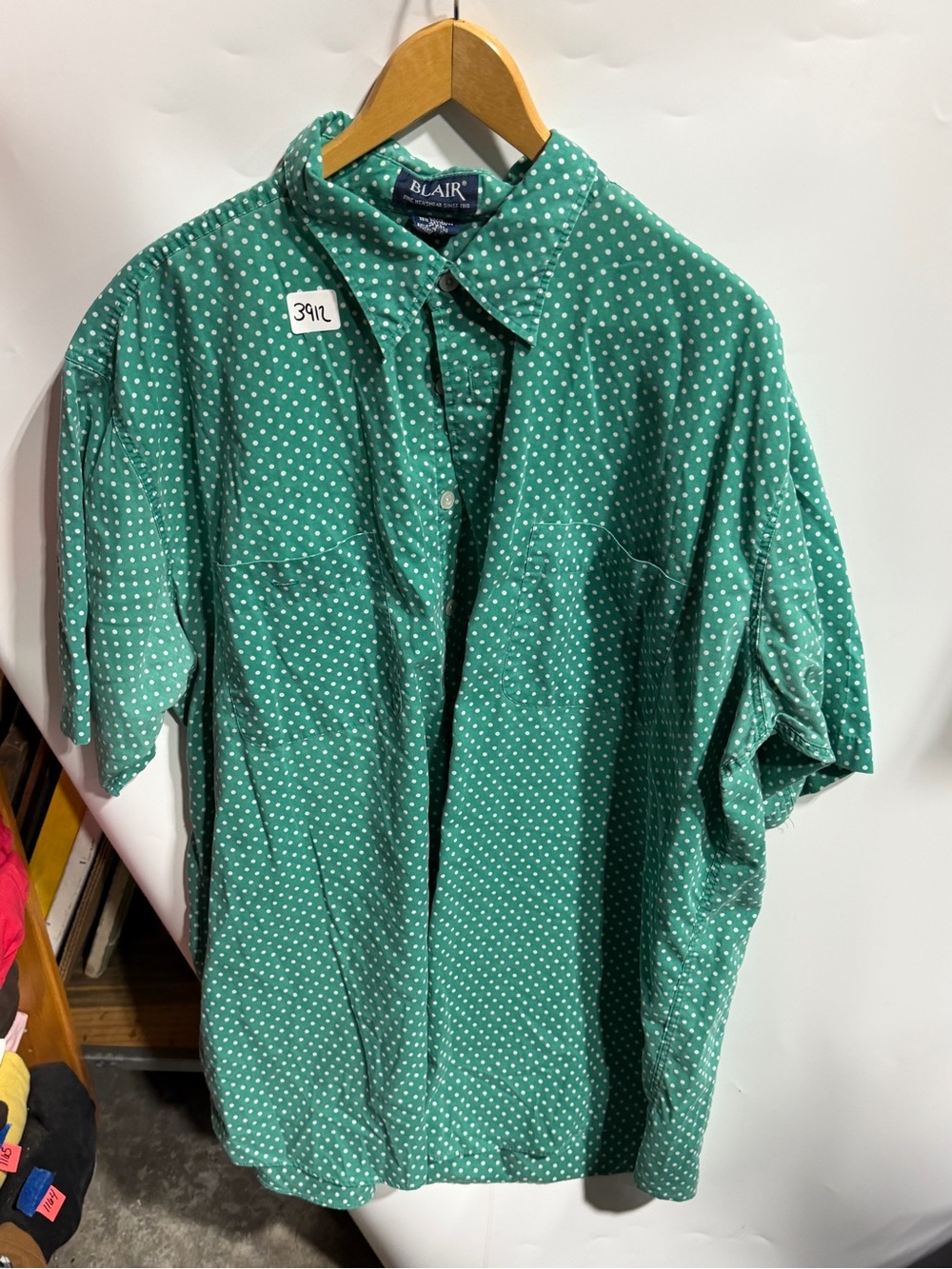 #3912-Blair Men's Green Short-Sleeve Polka Dot Button-Down Shirt